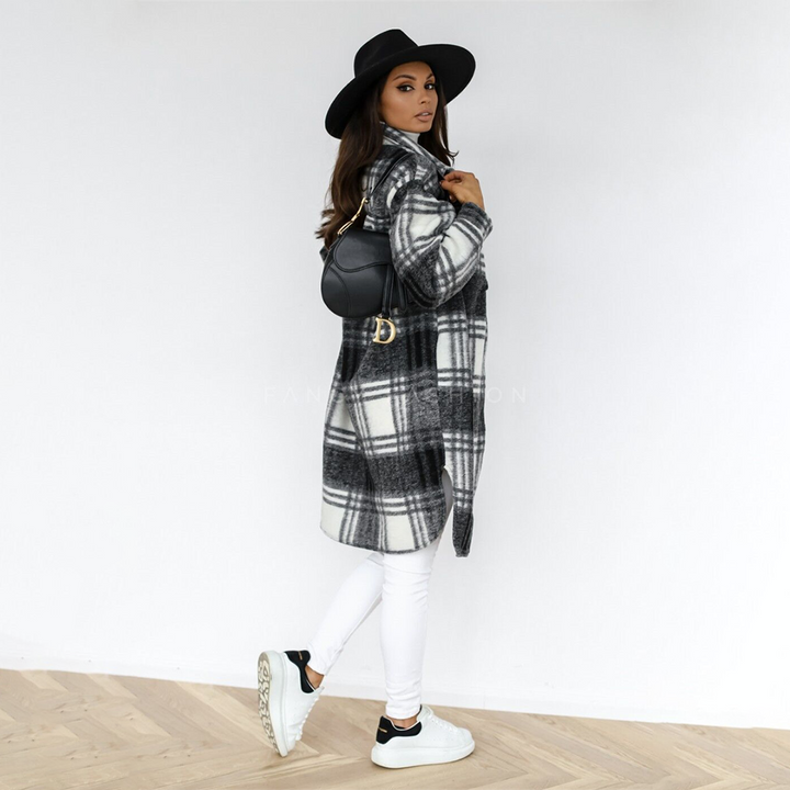 Van Dam | Dames Cozy Geruite Lange Jas