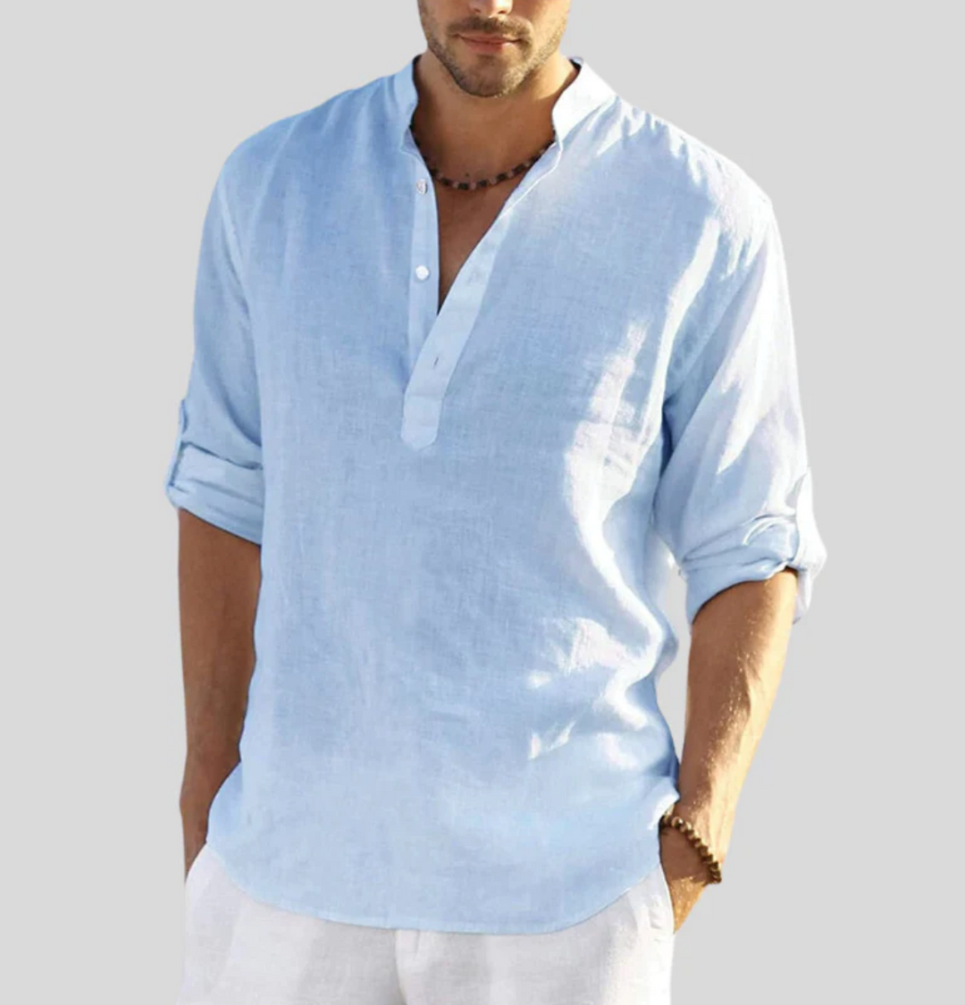 Van Dam | Heren Casual Bandkraag Langemouwen Shirt