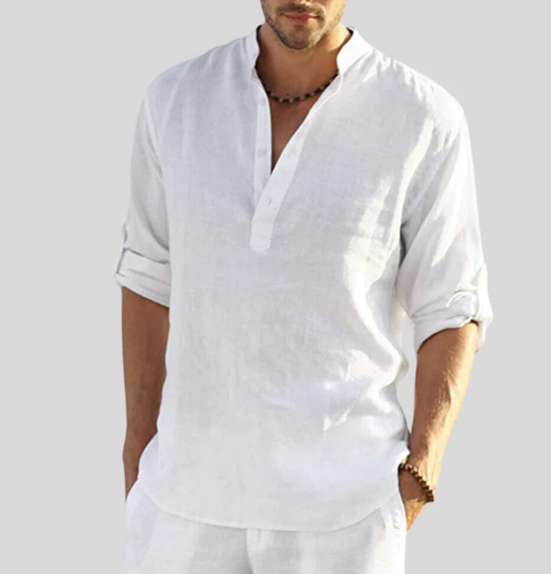 Van Dam | Heren Casual Bandkraag Langemouwen Shirt