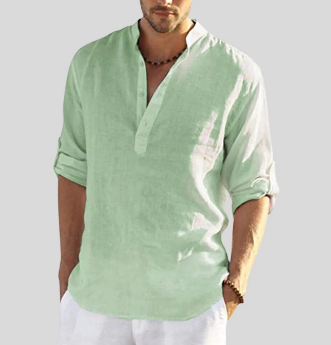 Van Dam | Heren Casual Bandkraag Langemouwen Shirt