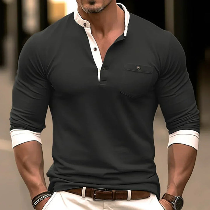 Van Dam | Comfortabele Henley Shirt met Zak