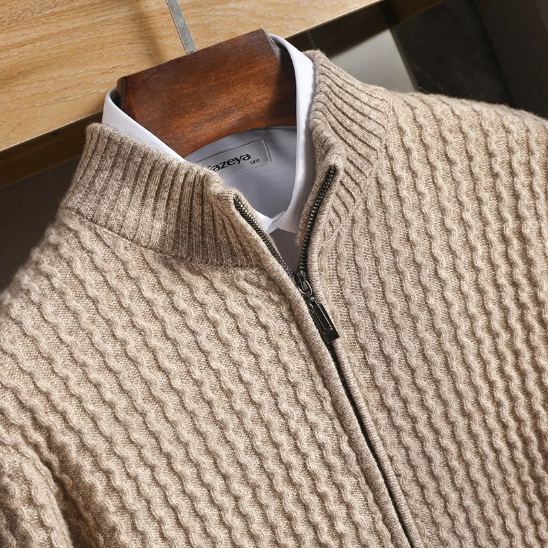 Van Dam | Heren Textured Waffle Knit Cardigan