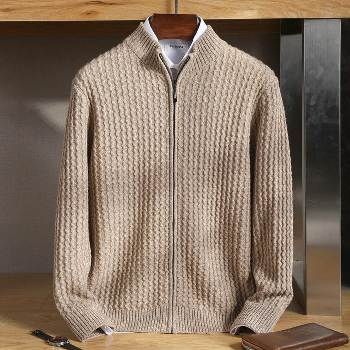 Van Dam | Heren Textured Waffle Knit Cardigan