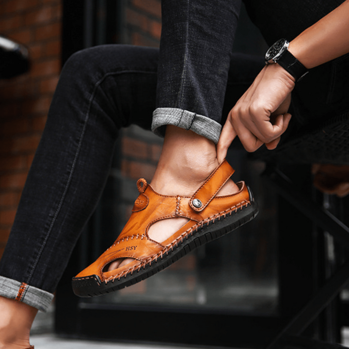 Van Dam | Ademend Leren Stitch Sandalen