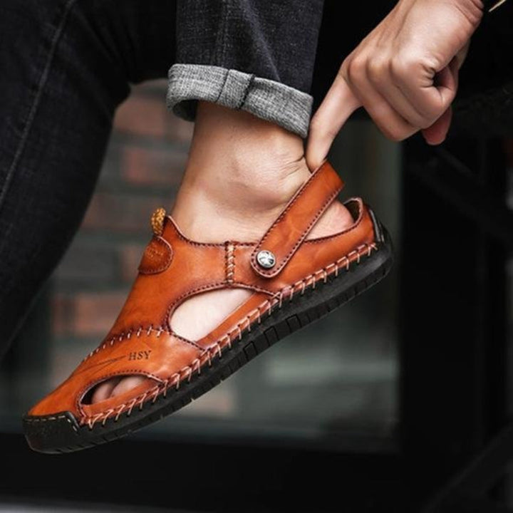 Van Dam | Ademend Leren Stitch Sandalen
