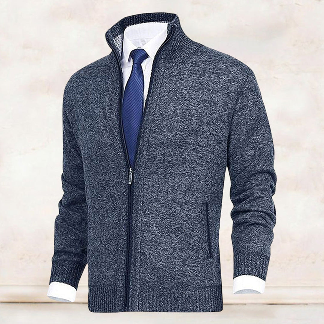 Heren Gebreide Sweater met Rits en Staande Kraag