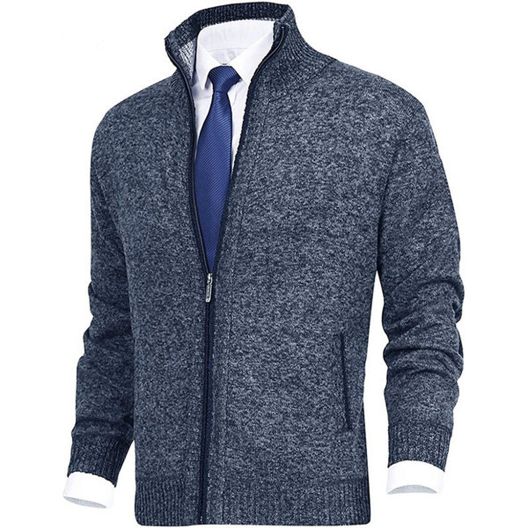Heren Gebreide Sweater met Rits en Staande Kraag