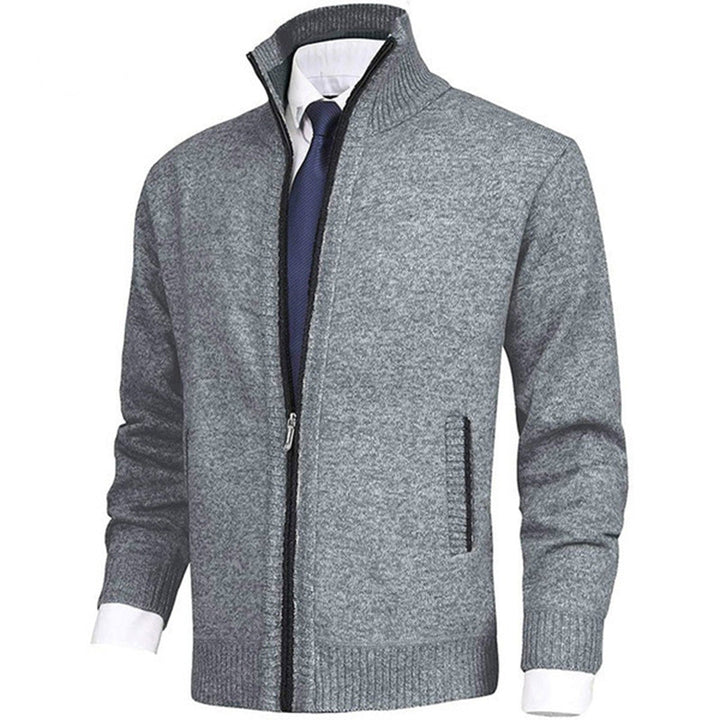 Heren Gebreide Sweater met Rits en Staande Kraag