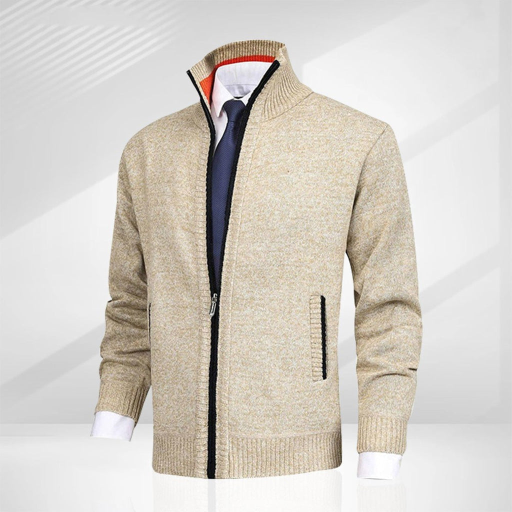 Heren Gebreide Sweater met Rits en Staande Kraag