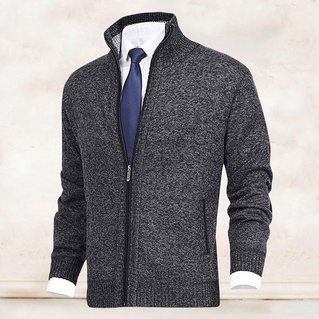 Heren Gebreide Sweater met Rits en Staande Kraag
