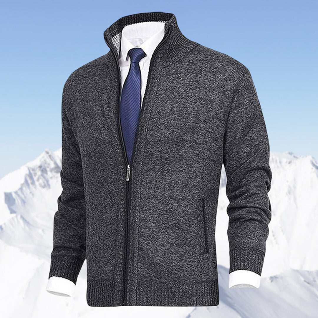 Heren Gebreide Sweater met Rits en Staande Kraag