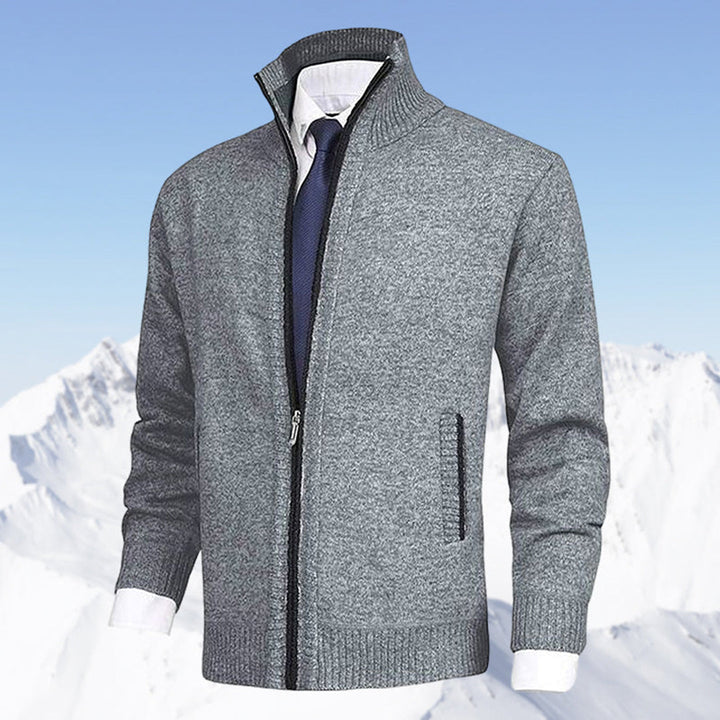 Heren Gebreide Sweater met Rits en Staande Kraag