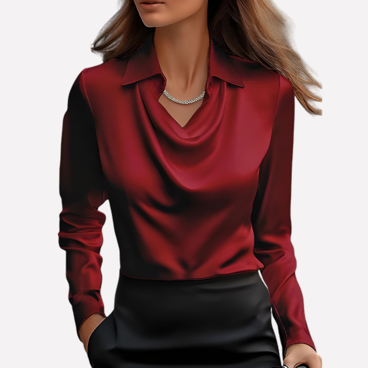 Van Dam | Dames Elegante Draped Nek Satijnen Blouse
