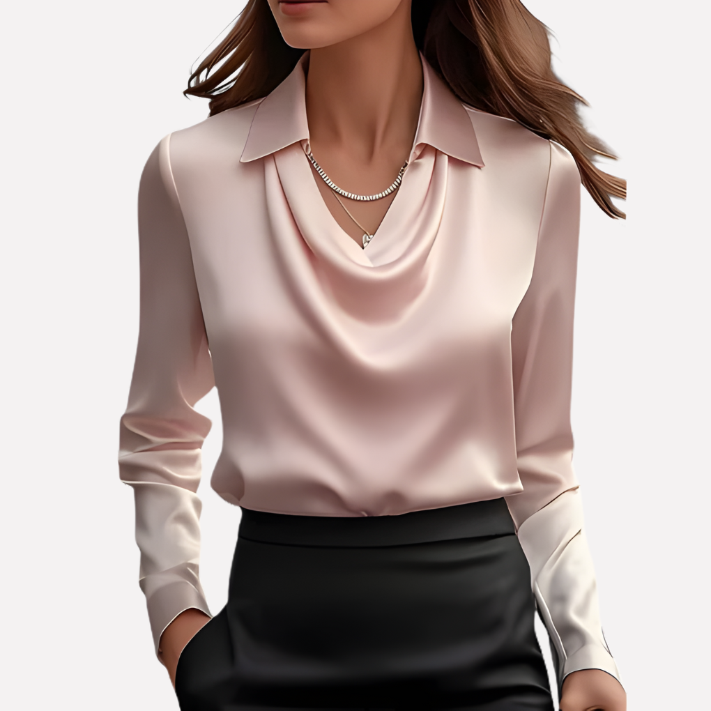 Van Dam | Dames Elegante Draped Nek Satijnen Blouse