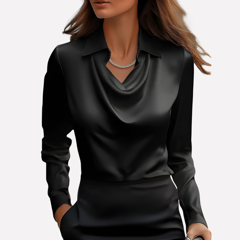 Van Dam | Dames Elegante Draped Nek Satijnen Blouse