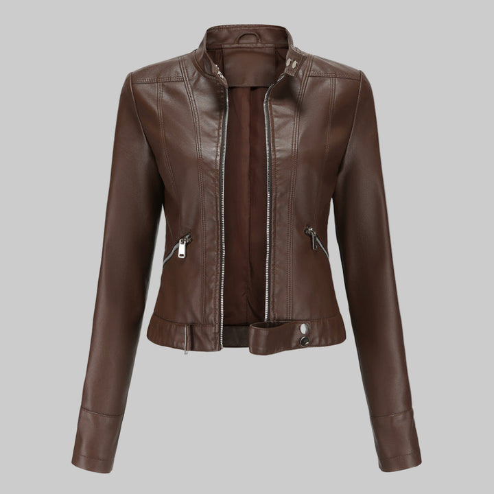 Van Dam | Dames Faux Leather Jack met Staande Kraag