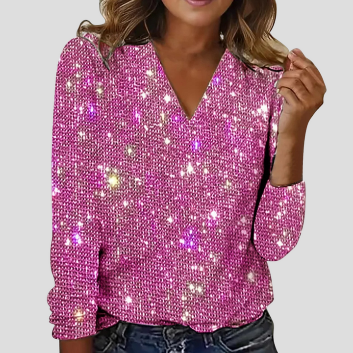 Sprankelende Pailletten V-Hals Blouse