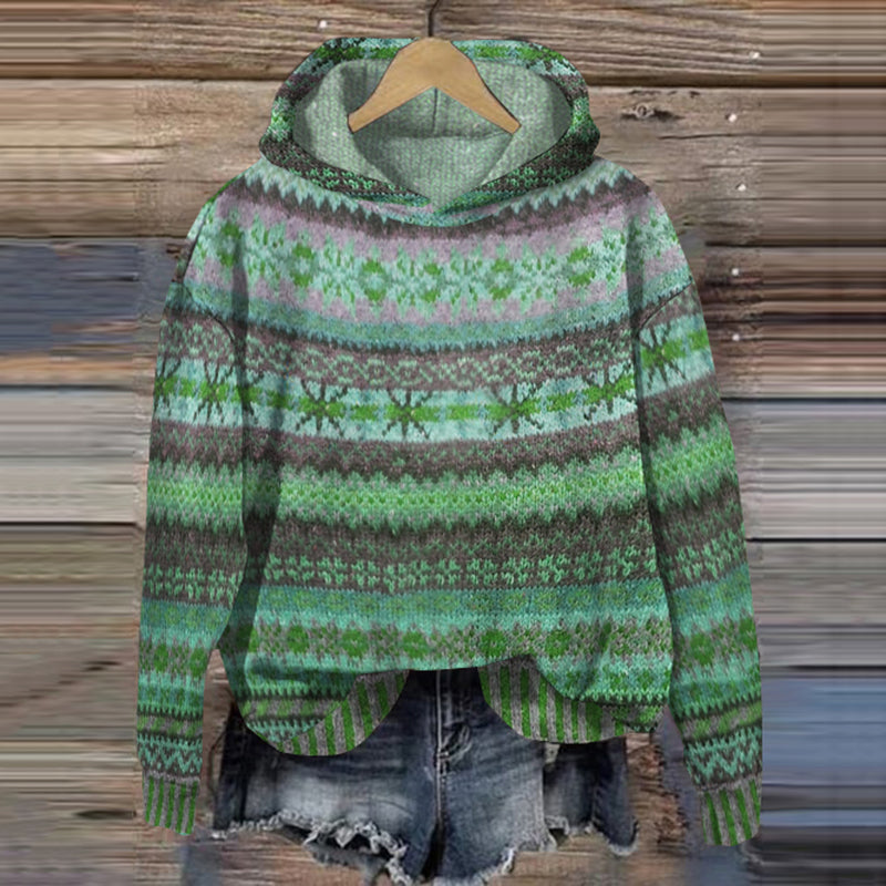 Dames Cozy Nordic Print Gebreide Hoodie