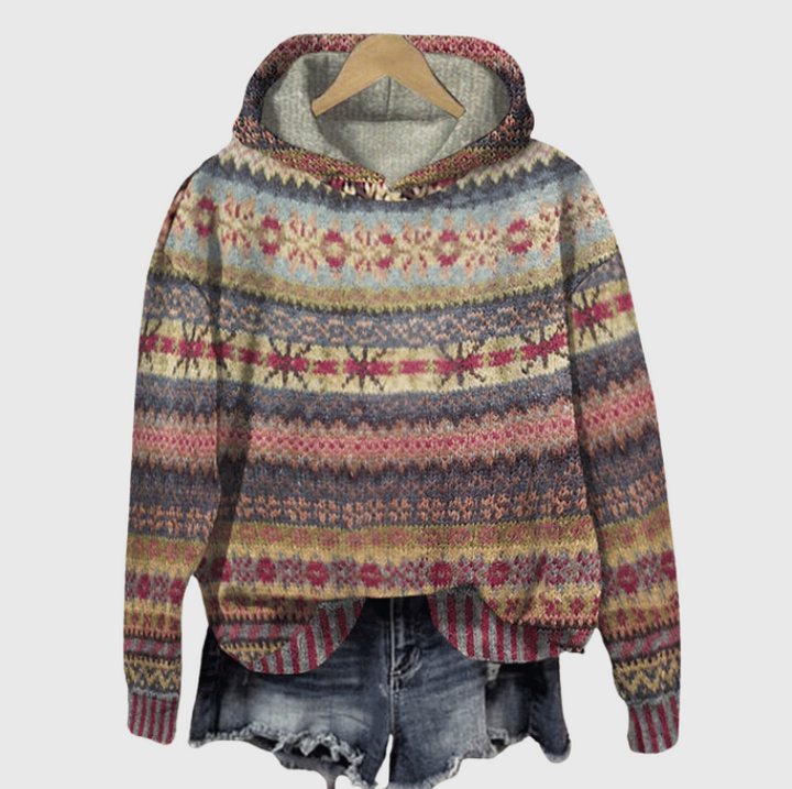 Dames Cozy Nordic Print Gebreide Hoodie