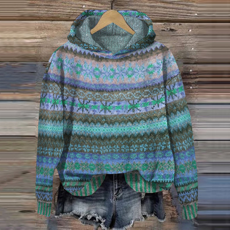 Dames Cozy Nordic Print Gebreide Hoodie