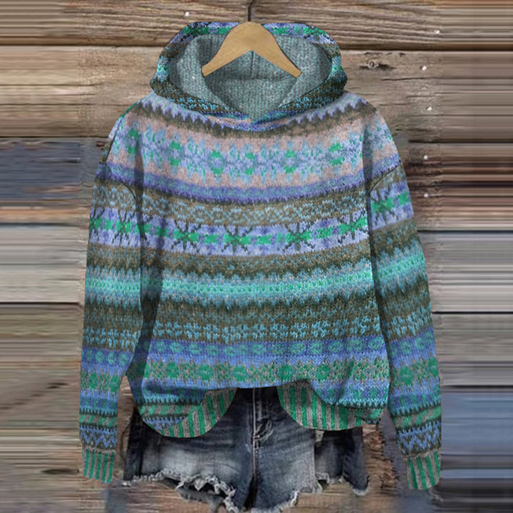 Dames Cozy Nordic Print Gebreide Hoodie