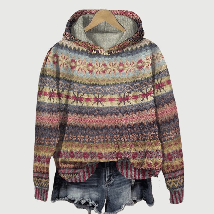 Dames Cozy Nordic Print Gebreide Hoodie