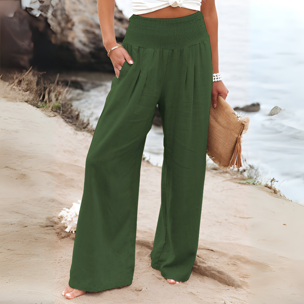 Van Dam | Luchtige Hoge Taille Wijde Pantalon
