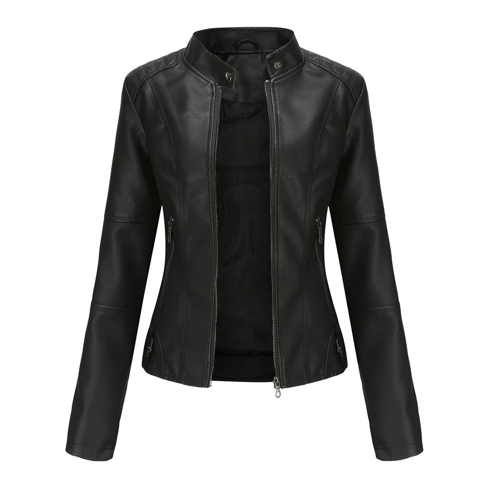 Van Dam | Dames Faux Leren Jas met Mandarin Collar
