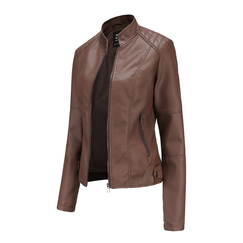 Van Dam | Dames Faux Leren Jas met Mandarin Collar