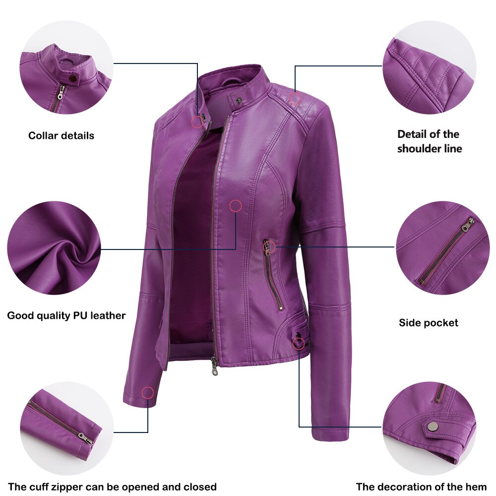 Van Dam | Dames Faux Leren Jas met Mandarin Collar