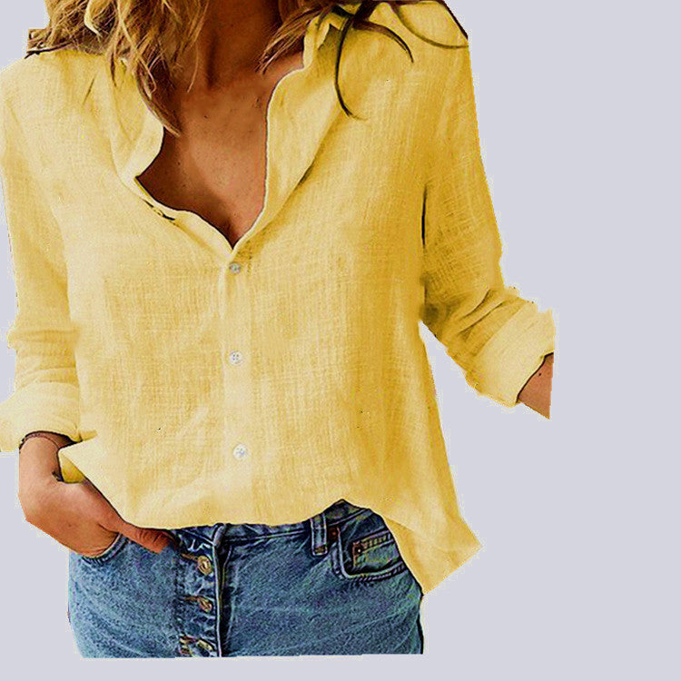 Dames Katoen-Linnen Blend Losse Fit Shirt