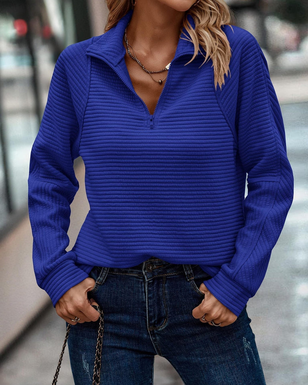 Van Dam | Dames Textured Quarter Zip Trui