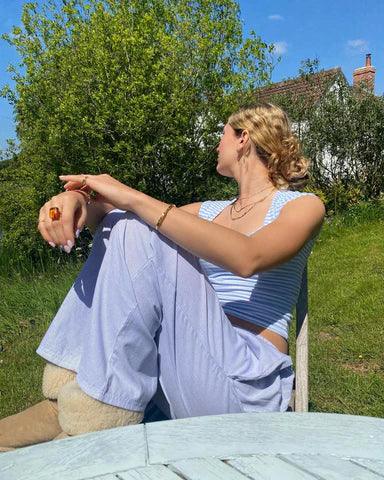 Van Dam | Dames Gestreepte Relaxed Fit Casual Broek