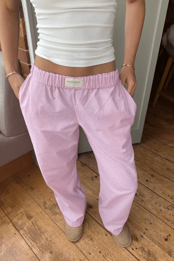 Van Dam | Dames Gestreepte Relaxed Fit Casual Broek