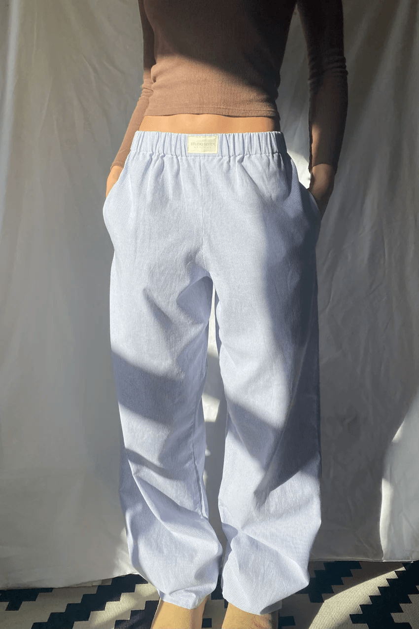 Van Dam | Dames Gestreepte Relaxed Fit Casual Broek