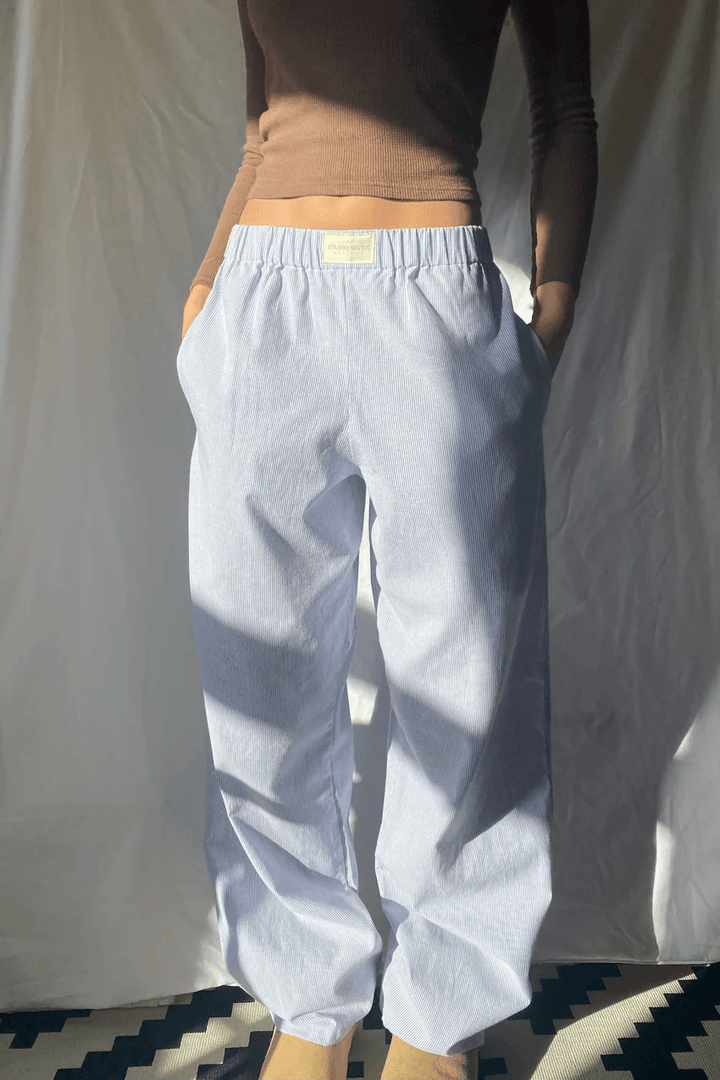 Van Dam | Dames Gestreepte Relaxed Fit Casual Broek