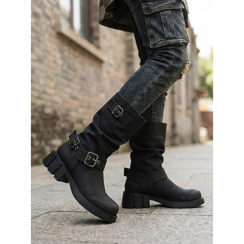 Sylvia | Bikerlaarzen met Gesp-Detail tot de Middenkuit