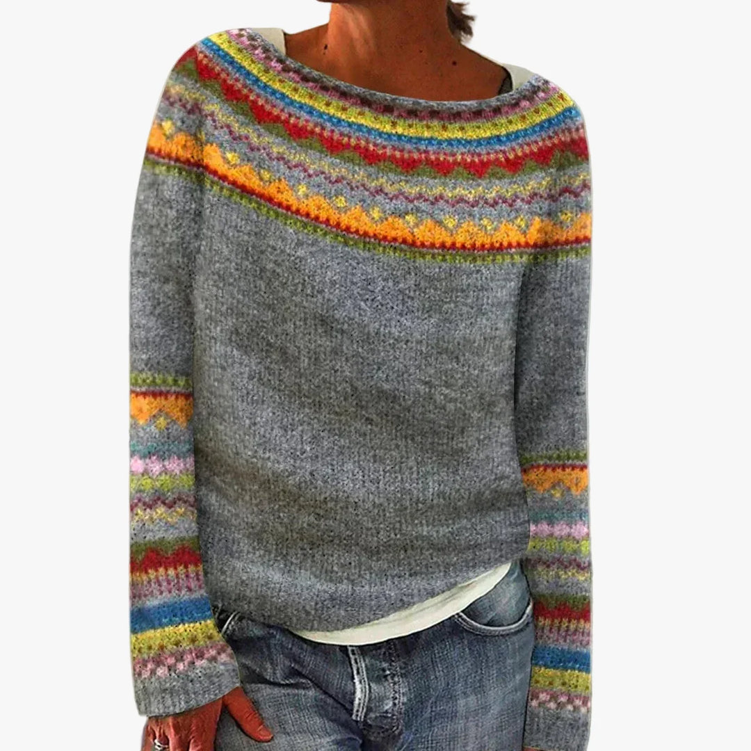 Dames Casual Acryl Trui met Bootnek en Noordse Yoke