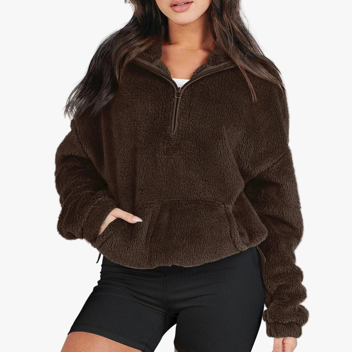 Dames Fleece Pullover Sweater met Halve Rits en Kangoeroezak