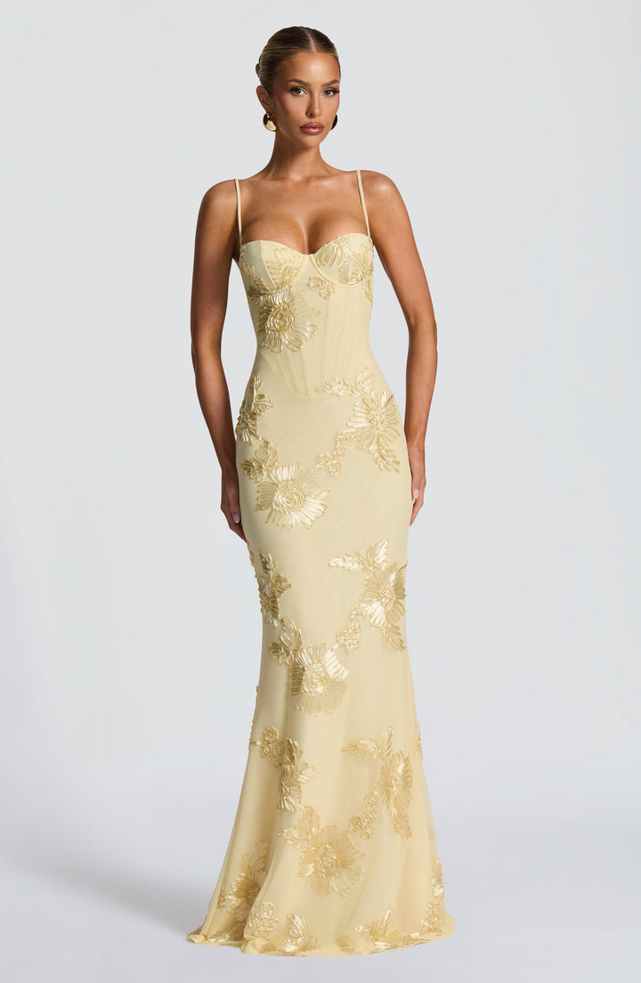 Natalie | Dames Bloemen Geborduurde Maxi Bruiloftsgast Jurk