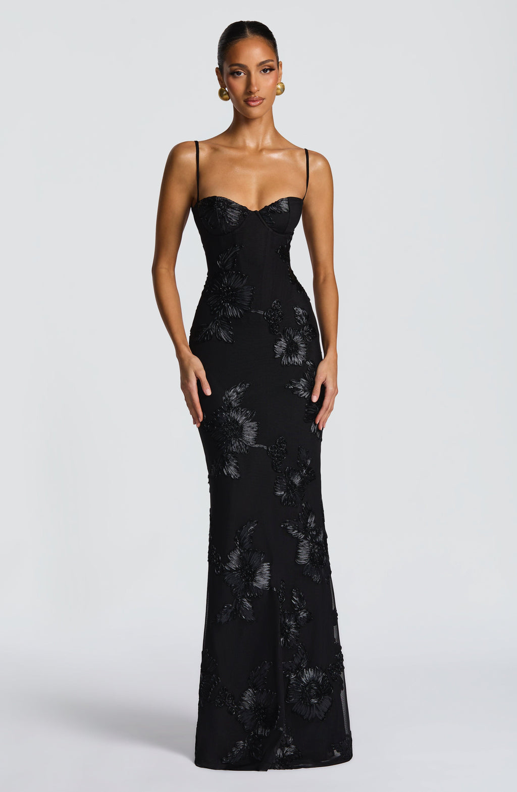 Natalie | Dames Bloemen Geborduurde Maxi Bruiloftsgast Jurk