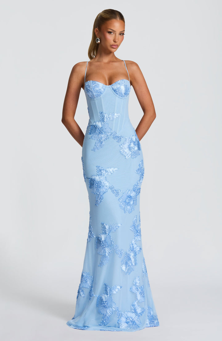 Natalie | Dames Bloemen Geborduurde Maxi Bruiloftsgast Jurk