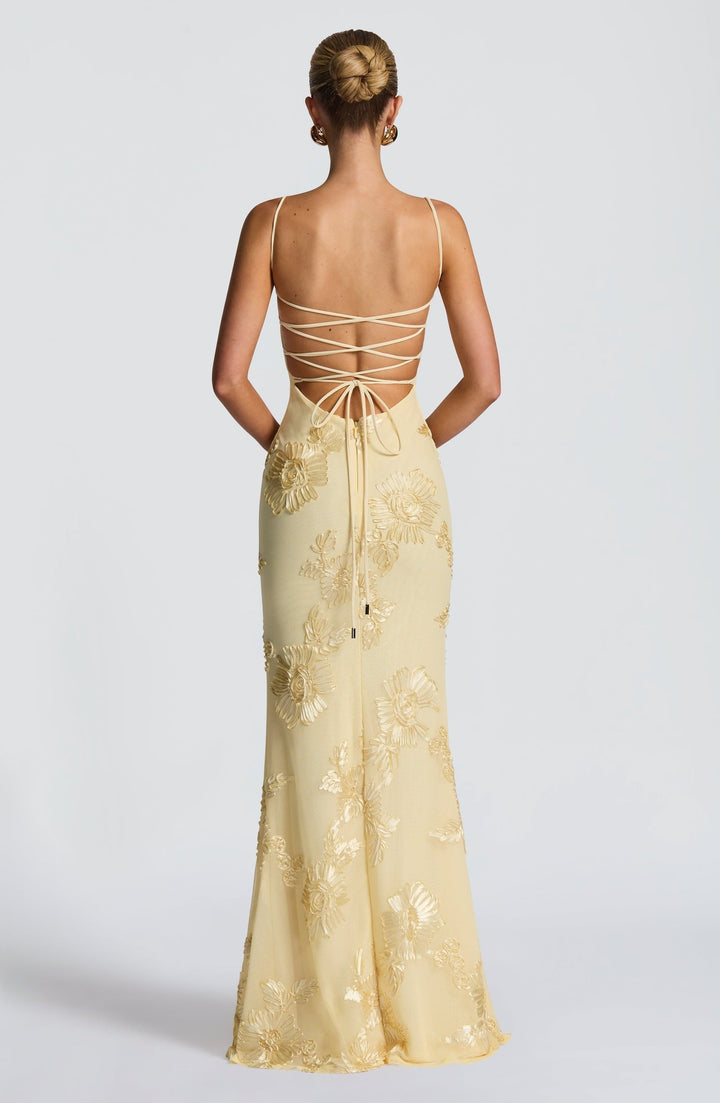 Natalie | Dames Bloemen Geborduurde Maxi Bruiloftsgast Jurk