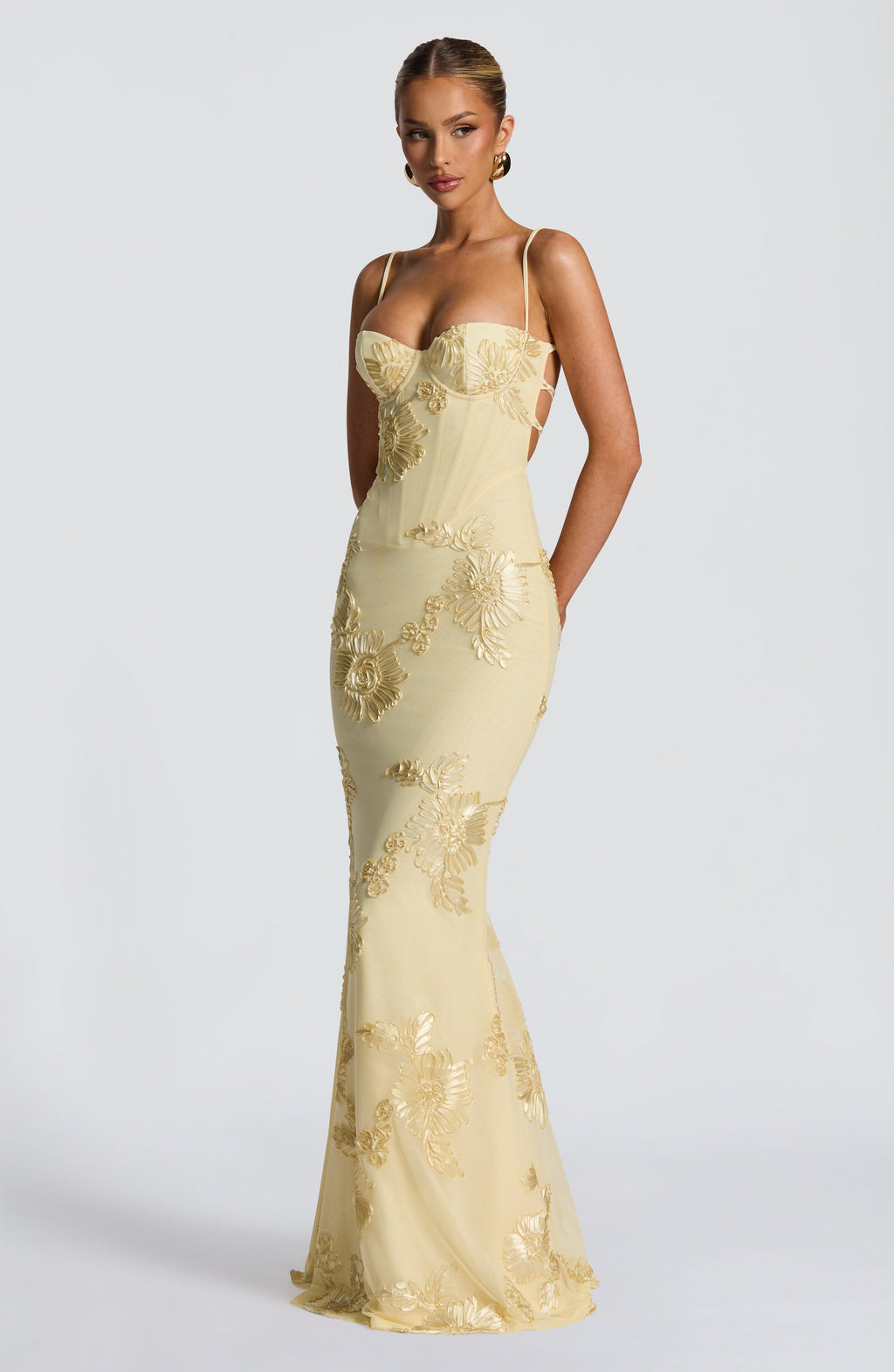 Natalie | Dames Bloemen Geborduurde Maxi Bruiloftsgast Jurk
