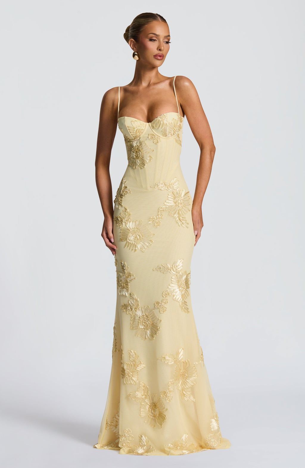 Natalie | Dames Bloemen Geborduurde Maxi Bruiloftsgast Jurk