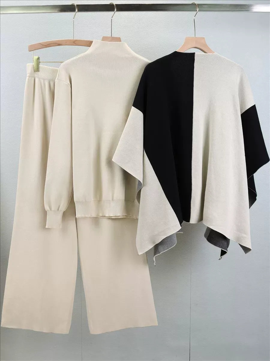 Dames Gebreide Mix Sweater Set met Neppolo en Open-Voorkant Cape