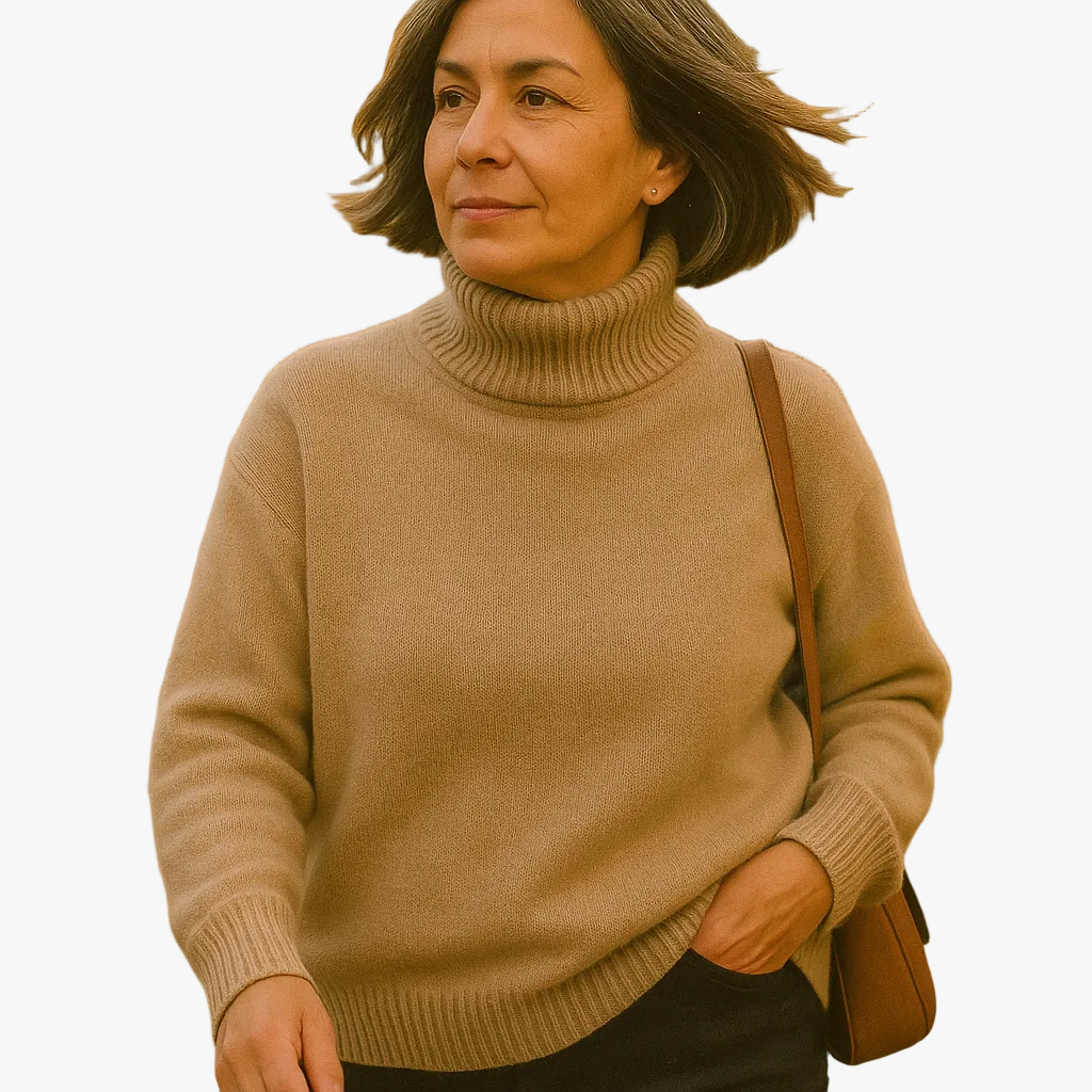 Dames Gebreide Pullover Sweater met Col en Geribbelde Afwerking