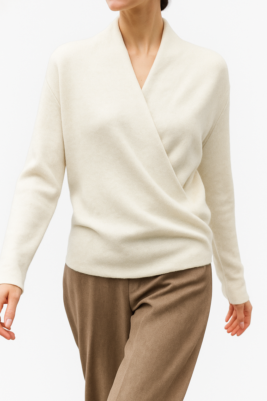 Dames Wrap Sweater in Brei met V-Hals en Geribbelde Zoom