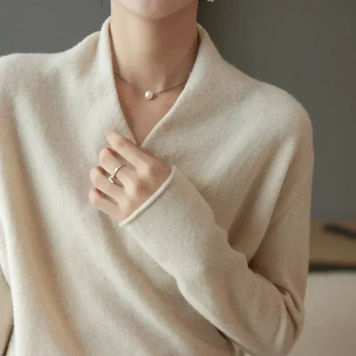 Dames Wrap Sweater in Brei met V-Hals en Geribbelde Zoom