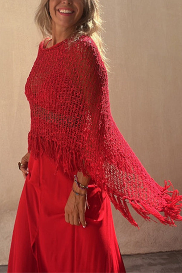 Wynne | Tasseled Cut-Out Cover-Up Sweater